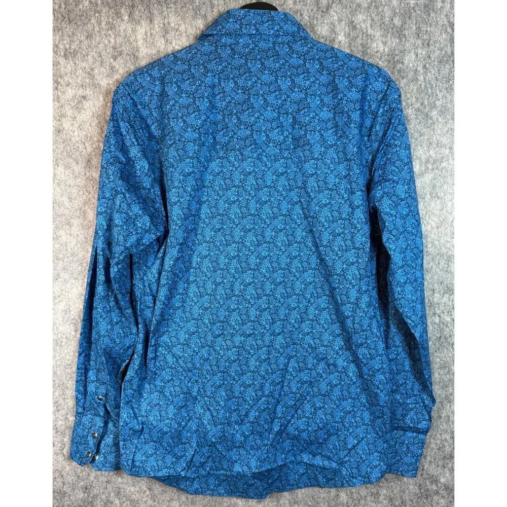 NWT Wrangler 20X Competition Shirt Blue Floral Pearl Snap Western Rodeo - Medium - Picture 3 of 6